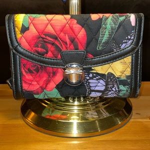 Vera Bradley Black Floral Trifold Wristlet Walket NWOT